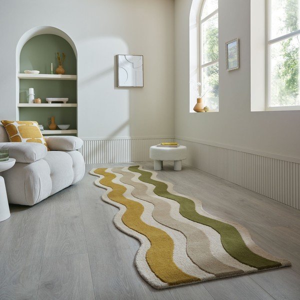 Covor tip traversă verde/în culoare naturală țesut manual din lână 80x300 cm Cascade Wool – Flair Rugs-image-1