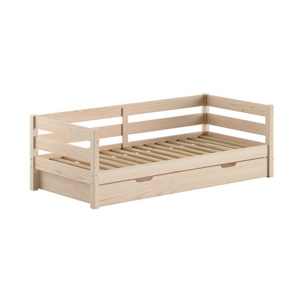 Pat pentru copii  în culoare naturală cu extensie suplimentară din lemn de pin cu somieră 90x200 cm Margrit – Vipack
