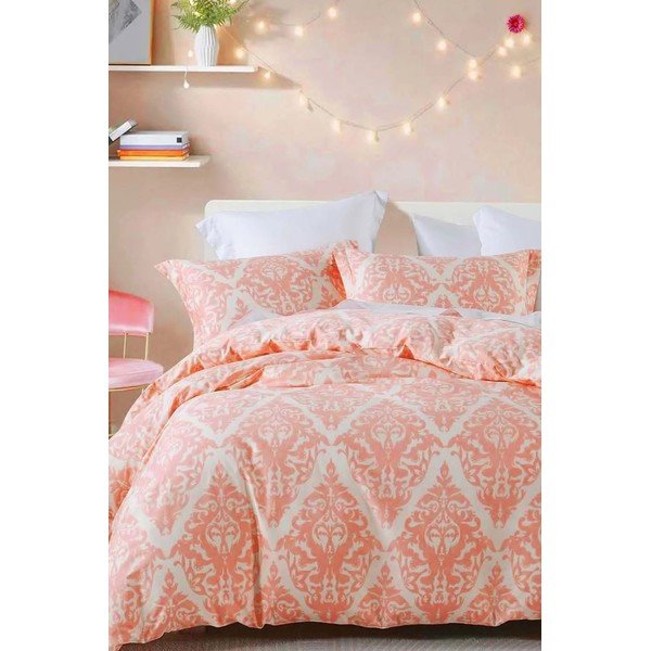 Lenjerie de pat roz/bej din bumbac ranforcé pentru pat dublu/extinsă cu cearceaf inclus/cu 4 piese 200x220 cm Damask – Mila Home