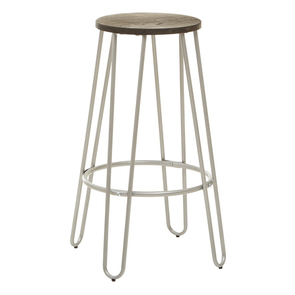 Scaun de bar argintiu/în culoare naturală din lemn de ulm (înălțime șezut 75 cm) District – Premier Housewares