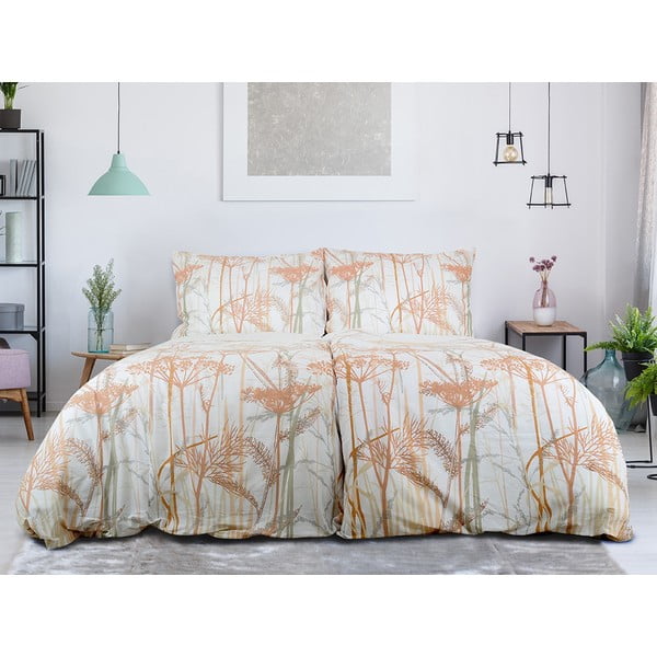 Lenjerie de pat albă/teracotă din țesătură crep pentru pat de o persoană 140x200 cm Caraway – B.E.S.