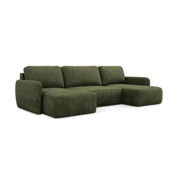 Colțar verde extensibil/cu spațiu de depozitare cu tapițerie din chenille (în formă de "U") Lilo – Makamii-image-1