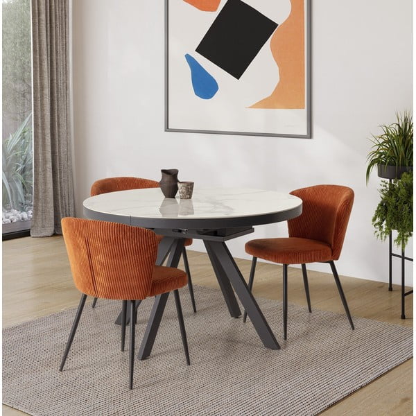 Masă de dining rotundă extensibilă cu blat ceramic cu blat suplimentar ø 120 cm Bela – Marckeric-image-1