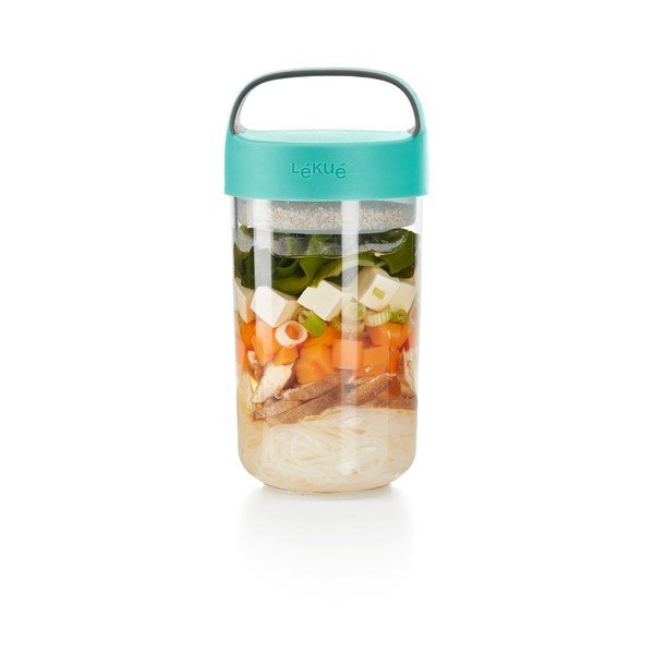 Recipient cu capac turcoaz pentru supă Lékué To Go, 600 ml