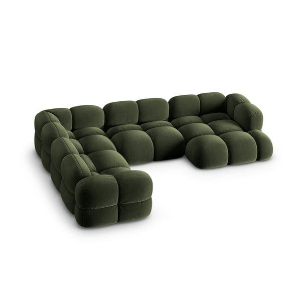 Colțar verde cu tapițerie din catifea (cu colț pe partea stângă/în formă de "U") Loretto – Cosmopolitan Design-image-1