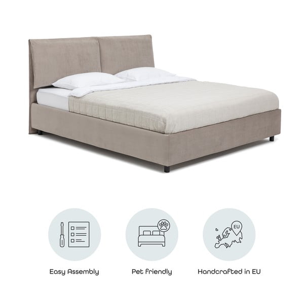 Pat matrimonial taupe tapițat cu spațiu de depozitare cu somieră 180x200 cm Myra Pillow – Bonami Selection-image-4