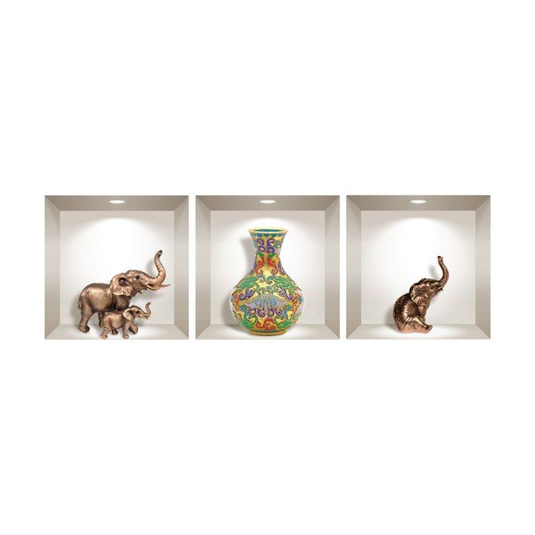 Set 3 autocolante 3D pentru perete Ambiance Elephants-image-2
