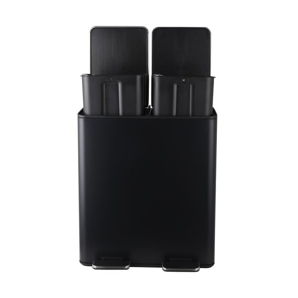 Coș de gunoi negru mat pentru reciclare/cu pedală 2x20 l din oțel   Aliya – Spirella-image-2