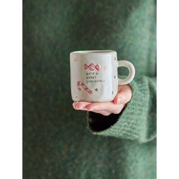 Cești crem 4 buc. din gresie ceramică 260 ml  cu model de Crăciun Christy – Bloomingville-image-3
