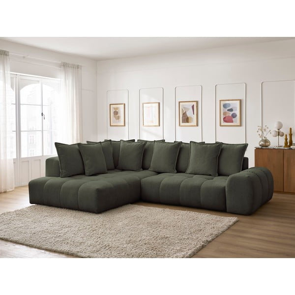 Colțar verde extensibil/cu spațiu de depozitare cu tapițerie din chenille (cu colț pe partea stângă/în formă de ”L”) Everest – Bobochic Paris-image-1