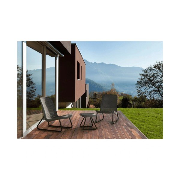Set mobilier de grădină gri închis din ratan artificial pentru două persoane Rio – Keter-image-1