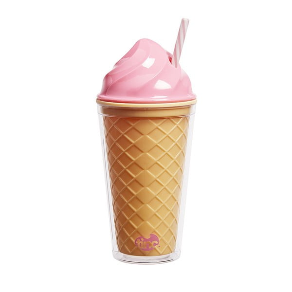 Recipient cu capac roz și pai TINC Ice-Cream