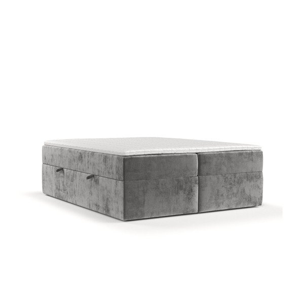 Pat boxspring gri cu spațiu de depozitare 200x200 cm Yoko – Maison de Rêve