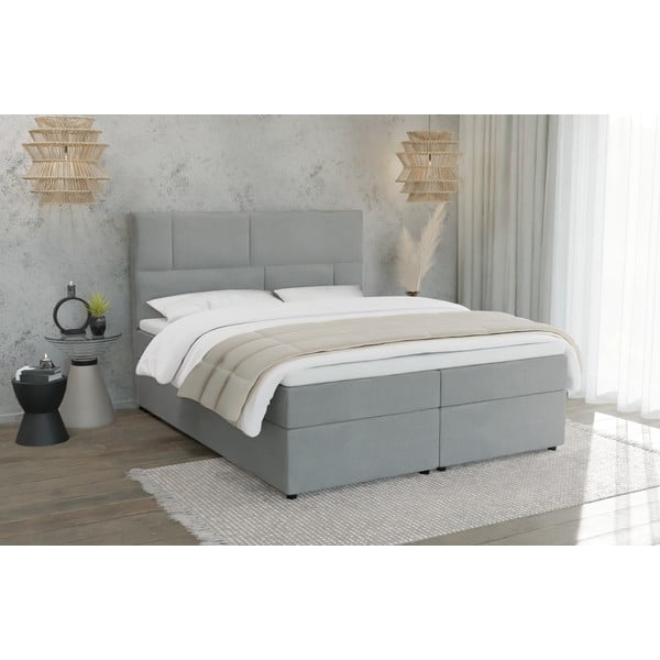 Pat boxspring gri deschis cu spațiu de depozitare 160x200 cm Lola – Ropez-image-1