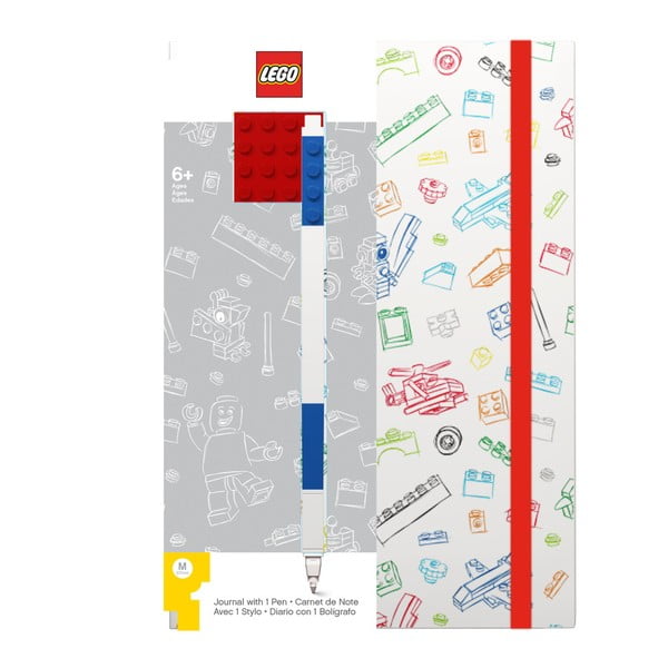 Caiet notițe A5 cu pix albastru LEGO®, roșu - alb, 96 pag.