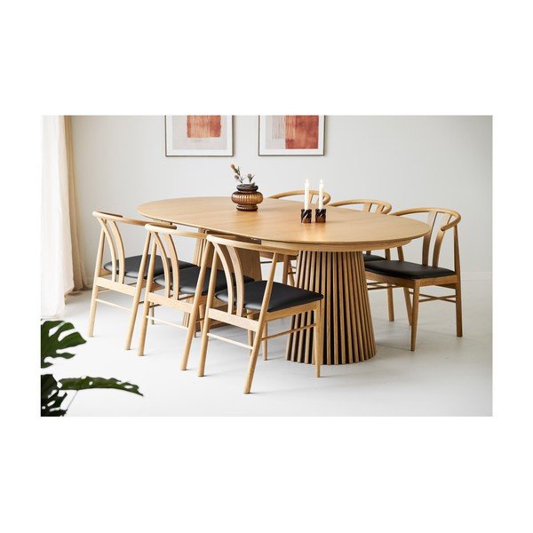 Masă de dining extensibilă cu aspect de lemn de stejar cu blat suplimentar Osaka – House Nordic-image-1