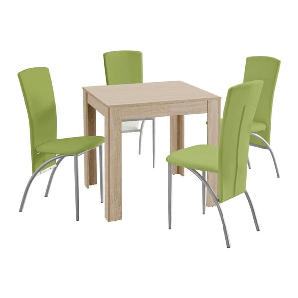 Set masă cu 4 scaune Støraa Lori Nevada Duro Oak Green, verde