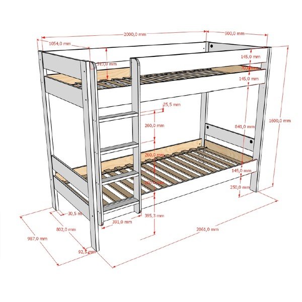 Pat pentru copii  alb supraetajat cu somieră 90x200 cm Primo – Vipack-image-2