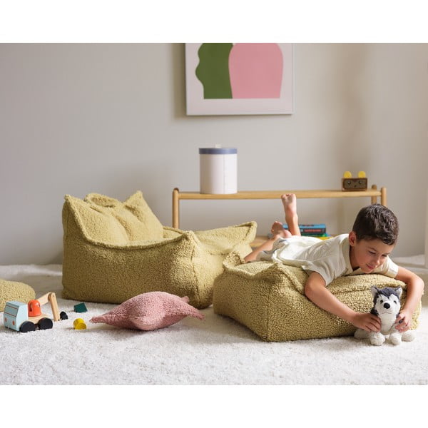 Fotoliu puf pentru copii verde cu tapițerie din țesătură bouclé Square – Wigiwama-image-2