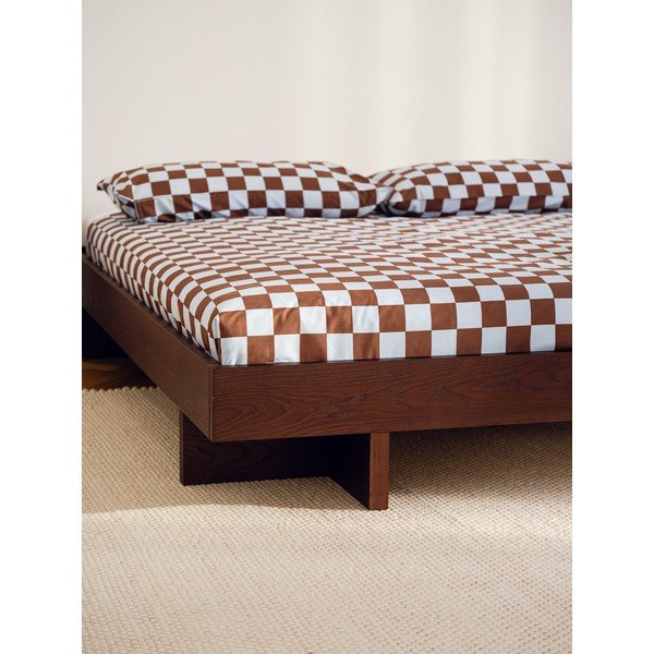 Pat matrimonial în culoare naturală din MDF cu aspect de lemn de stejar fără tăblie cu somieră 180x200 cm Kito – noo.ma-image-4