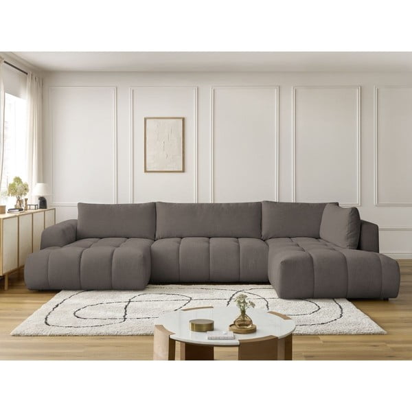 Colțar gri închis extensibil/cu spațiu de depozitare (cu colț pe partea dreaptă/în formă de "U") Fuji – Bobochic Paris-image-1