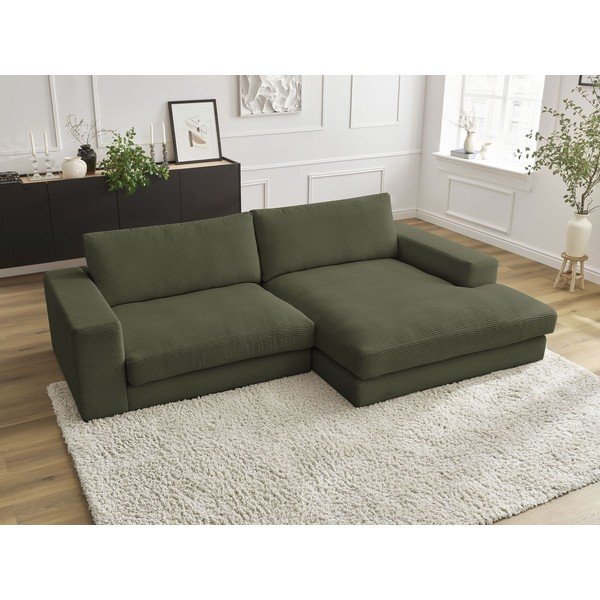 Colțar verde cu tapițerie din catifea reiată  (cu colț pe partea dreaptă/cu șezlong) Leonard – Bobochic Paris-image-4