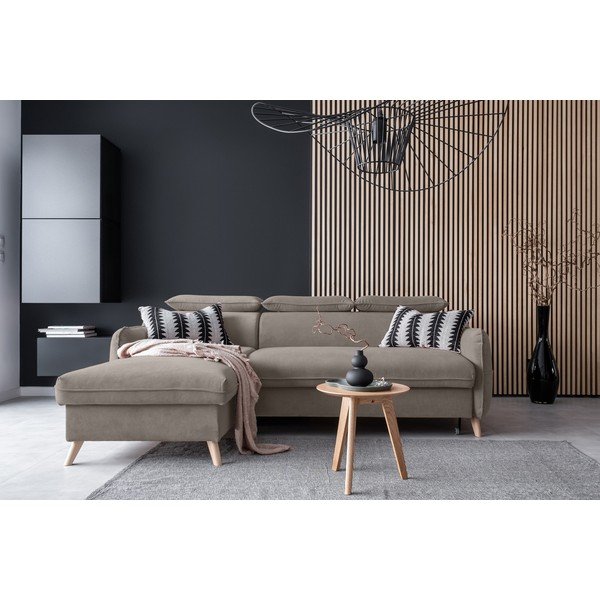 Colțar maro deschis extensibil cu tapițerie din catifea (cu colț pe partea stângă ) Sweet Harmony – Miuform-image-1