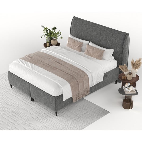 Pat matrimonial gri tapițat cu spațiu de depozitare 140x200 cm Draco – Maison de Rêve-image-4