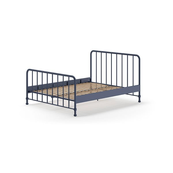 Pat matrimonial albastru din metal cu somieră 160x200 cm BRONXX – Vipack-image-2