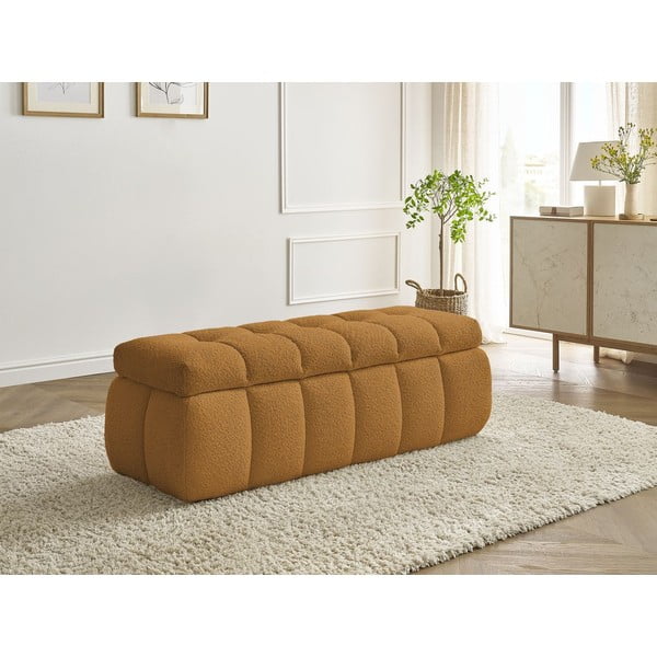 Bancă galben-muștar cu tapițerie din țesătură bouclé Mont Blanc – Bobochic Paris-image-1