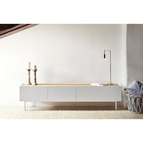 Masă TV albă/în culoare naturală cu aspect de lemn de stejar 180x45 cm Arista – Teulat-image-1