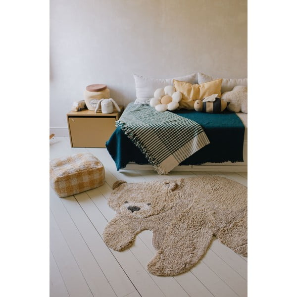 Covor pentru copii bej lavabil/țesut manual din bumbac 120x122 cm Bear – Lorena Canals-image-1