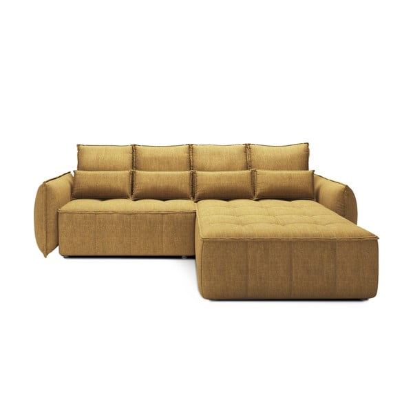Colțar galben extensibil/cu spațiu de depozitare cu tapițerie din catifea (cu colț pe partea dreaptă/cu șezlong) Campo – ELTAP