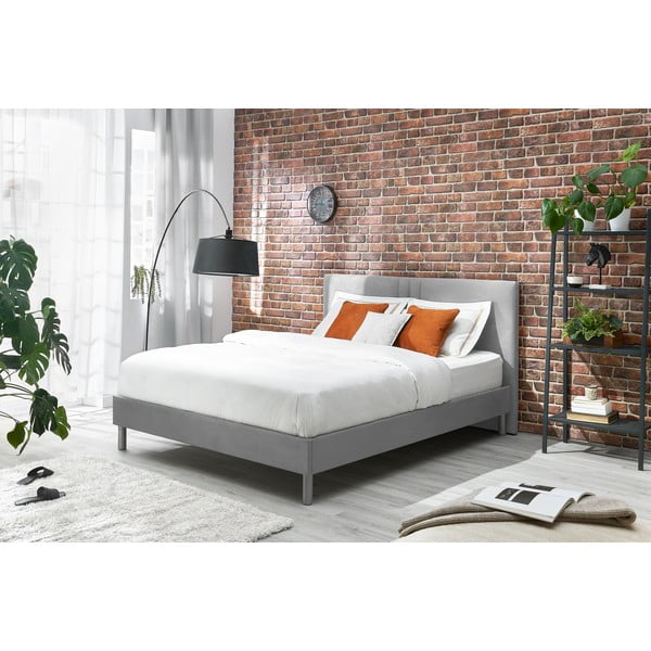 Pat matrimonial 180x200 cm gri tapițat cu somieră Kerry – Bobochic Paris-image-1