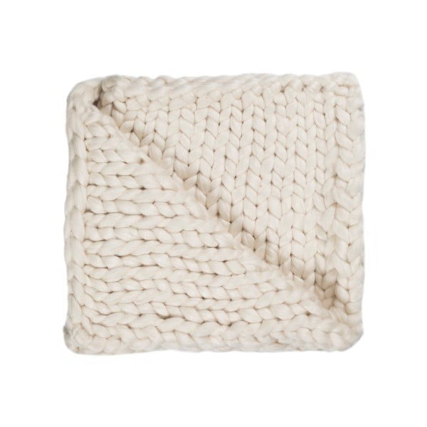 Pătură Chunky Plaids, albă, tricotată manual, 100 x 150 cm