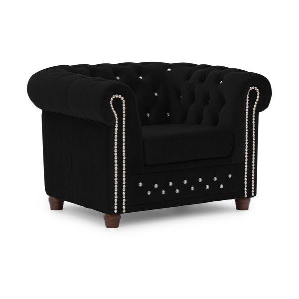 Fotoliu negru chesterfield cu tapițerie din catifea York Blik – Ropez