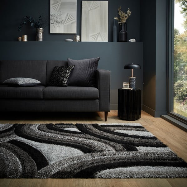 Covor negru/gri handmade din fibre reciclate 160x230 cm Velvet – Flair Rugs-image-1