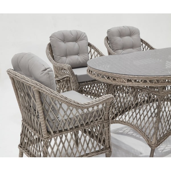 Set de dining pentru grădină gri deschis din ratan artificial pentru șase persoane Nova – Floriane Garden-image-2