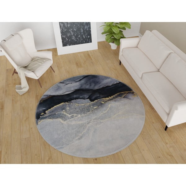Covor negru-alb lavabil rotund ø 120 cm – Vitaus-image-1