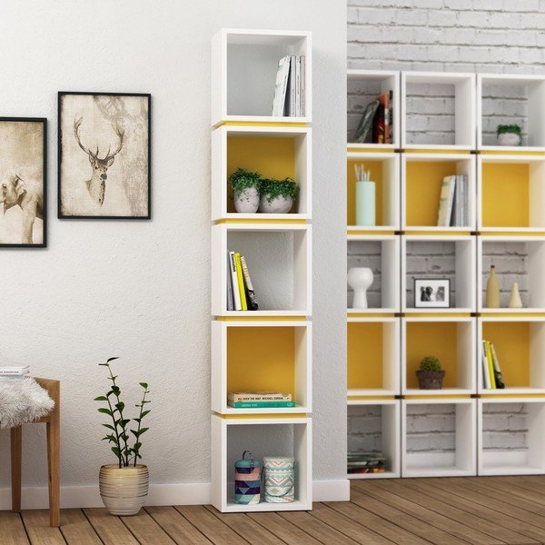 Bibliotecă Multi White Mustard, alb - portocaliu-image-1