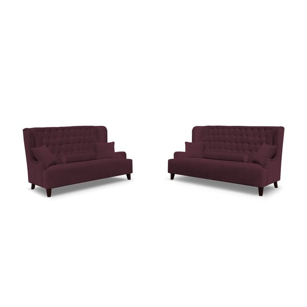 Set 2 canapele cu 2 și 3 locuri Rodier Flanelle, violet închis