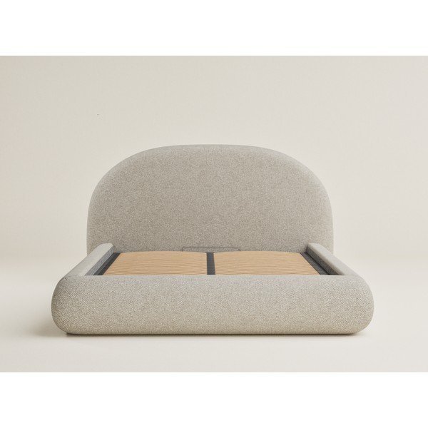 Pat matrimonial bej tapițat cu spațiu de depozitare cu somieră 180x200 cm Maumere – Maison de Rêve-image-2