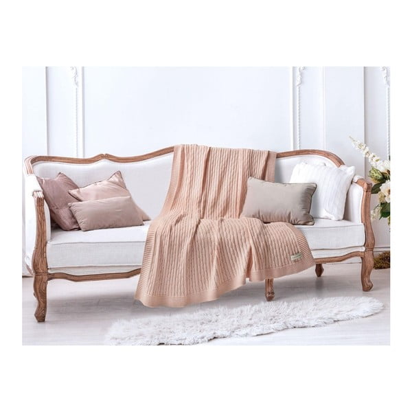 Pătură din bumbac Madame Coco Knitty, 130 x 170 cm, roz