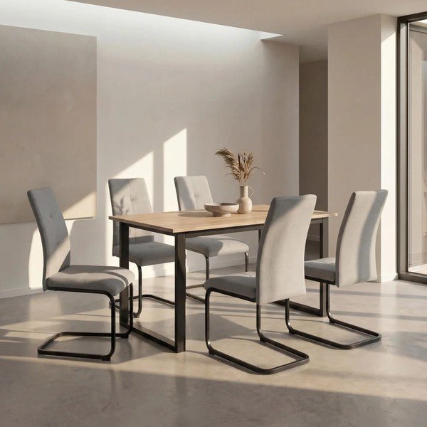 Masă de dining cu blat cu aspect de lemn de stejar 90x160 cm Luton – Støraa-image-1