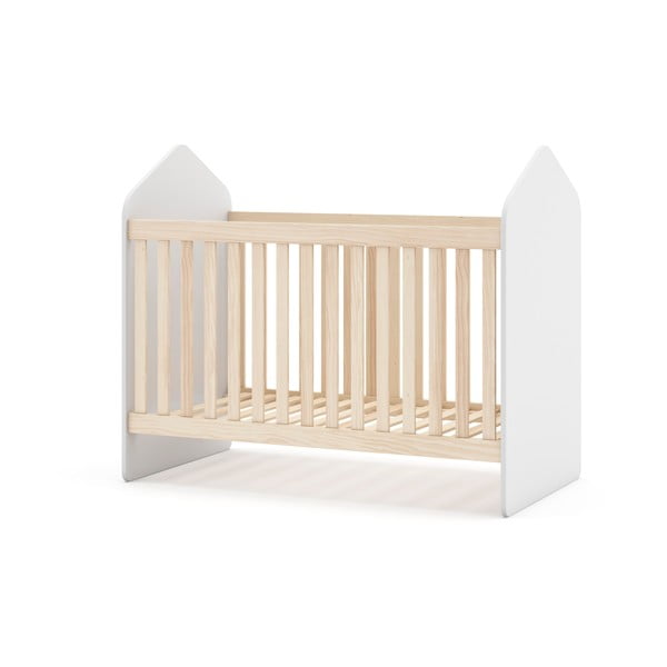 Pătuț alb/în culoare naturală cu aspect de lemn de pin 60x120 cm Estefania – Marckeric-image-3