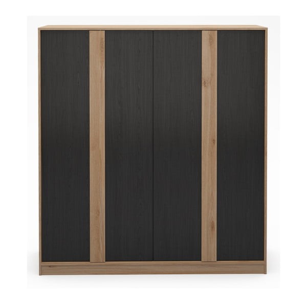 Șifonier negru/în culoare naturală cu aspect de lemn de stejar 180x197,5x53 cm Dennis – Marckeric