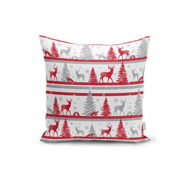 Set 4 fețe de pernă și un napron de masă cu model de Crăciun Minimalist Cushion Covers Red Christmas-image-1