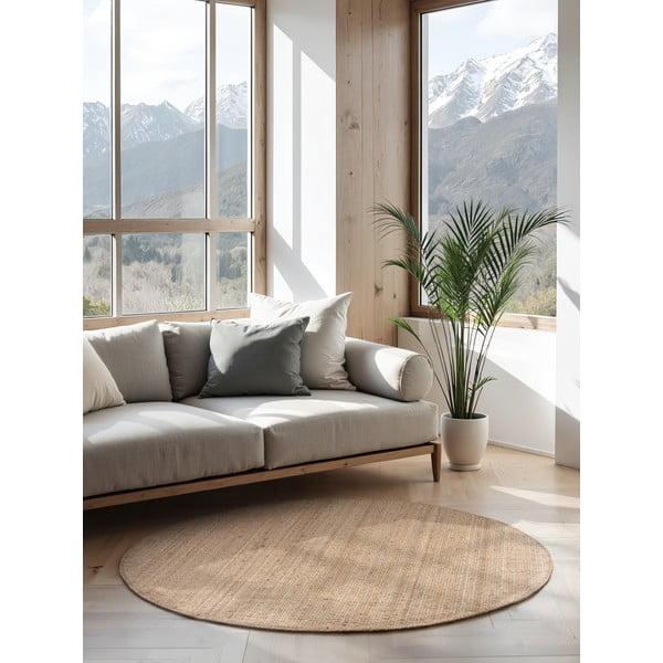 Covor în culoare naturală rotund din iută ø 160 cm Bouclé Jaipur – Hanse Home-image-1