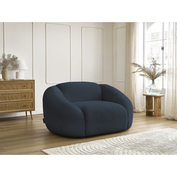 Fotoliu albastru închis cu tapițerie din țesătură bouclé Tina – Bobochic Paris-image-4