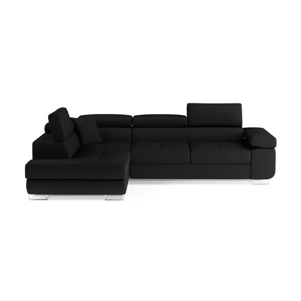 Colțar negru extensibil/cu spațiu de depozitare (cu colț pe partea stângă/în formă de ”L”) Anton – ELTAP